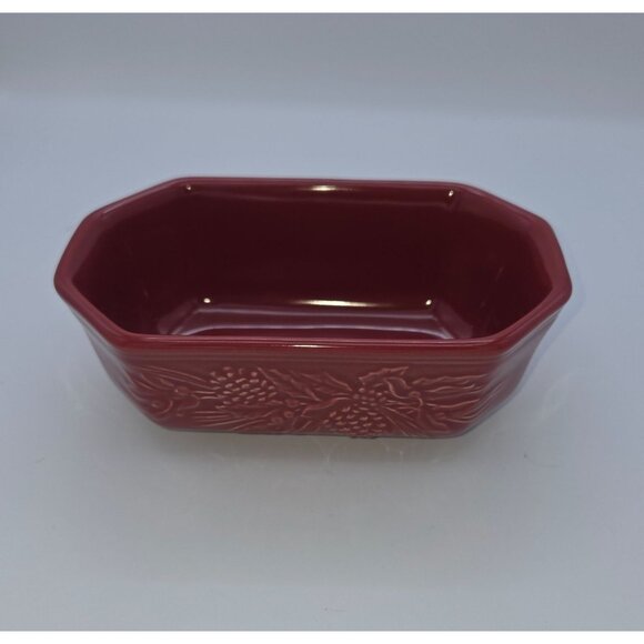 Longaberger Burgundy Pottery Small Octagonal Dish With Grape Embossed Design 5.5 - Picture 5 of 10